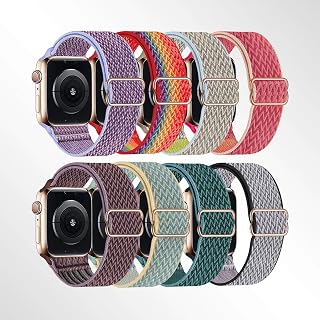 8 Pack Elastic Bands Compatible with Apple Watch Band Ultra 2 49mm 46mm 45mm 44mm 42mm 38mm 40mm 41mm Unisex Soft Nylon Braided Wristband for iWatch Series 10/SE/9/8/7