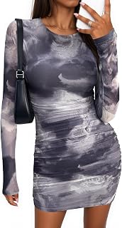 PRETTYGARDEN Mini robe d'automne 2025 à manches longues pour femme, imprimé tie-dye, tenue de cocktail, de club, robes de bal