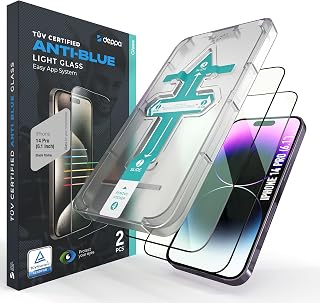Deppa | Pack of 2 | Anti-Blue Light Certified Film for iPhone 14 Pro (6.1 ') | Ultra-Resistant Tempered Glass, Full Coverage, Bubble Free, Easy Installation
