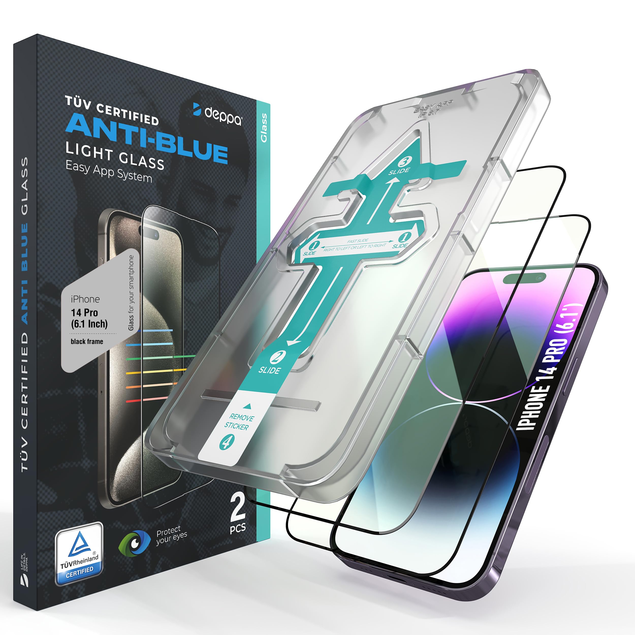 Deppa | Pack of 2 | Anti-Blue Light Certified Film for iPhone 14 Pro (6.1 ') | U