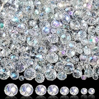 1000Pcs Glass Beads for Jewelry Making, 4/6/8/10mm Bracelet Making Kit | Faceted Crystal Beads for Bracelets Keychains Bag Charms Necklace Suncatchers & DIY Crafts Sorted by Size, AB White
