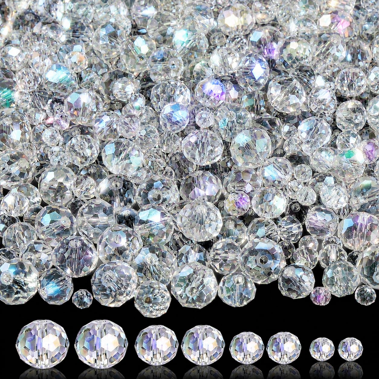 1000Pcs Glass Beads for Jewelry Making, 4/6/8/10mm Bracelet Making Kit | Faceted