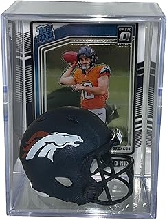 Bo Nix Card with Denver Broncos Pocket Pro Size Football Helmet Shadow Box