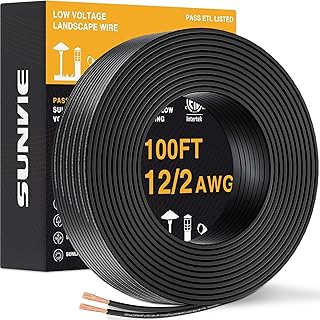 SUNVIE 100FT 12/2 Low Voltage Landscape Wire ETL Listed Copper Wire 12AWG | Pure Copper, Direct Burial, ETL Listed, Weatherproof, High Conductivity, 12 Gauge 2 Conductor for Outdoor Landscape Lighting