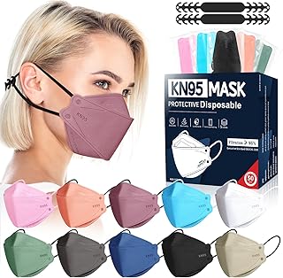 FENFEN KN95 Face Masks Disposable Adults - 50 Pack 5 Layer Protection Dust Breathable Comfortable Respirator Women KN95 Mask Individually Wrapped