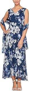 Alex Evenings Sleeveless Printed Chiffon Midi Spring/Summer Mother of The Bride Dress with Jacket & High-Low Hemline Women's Special Occasion Dress (Pack of 2)