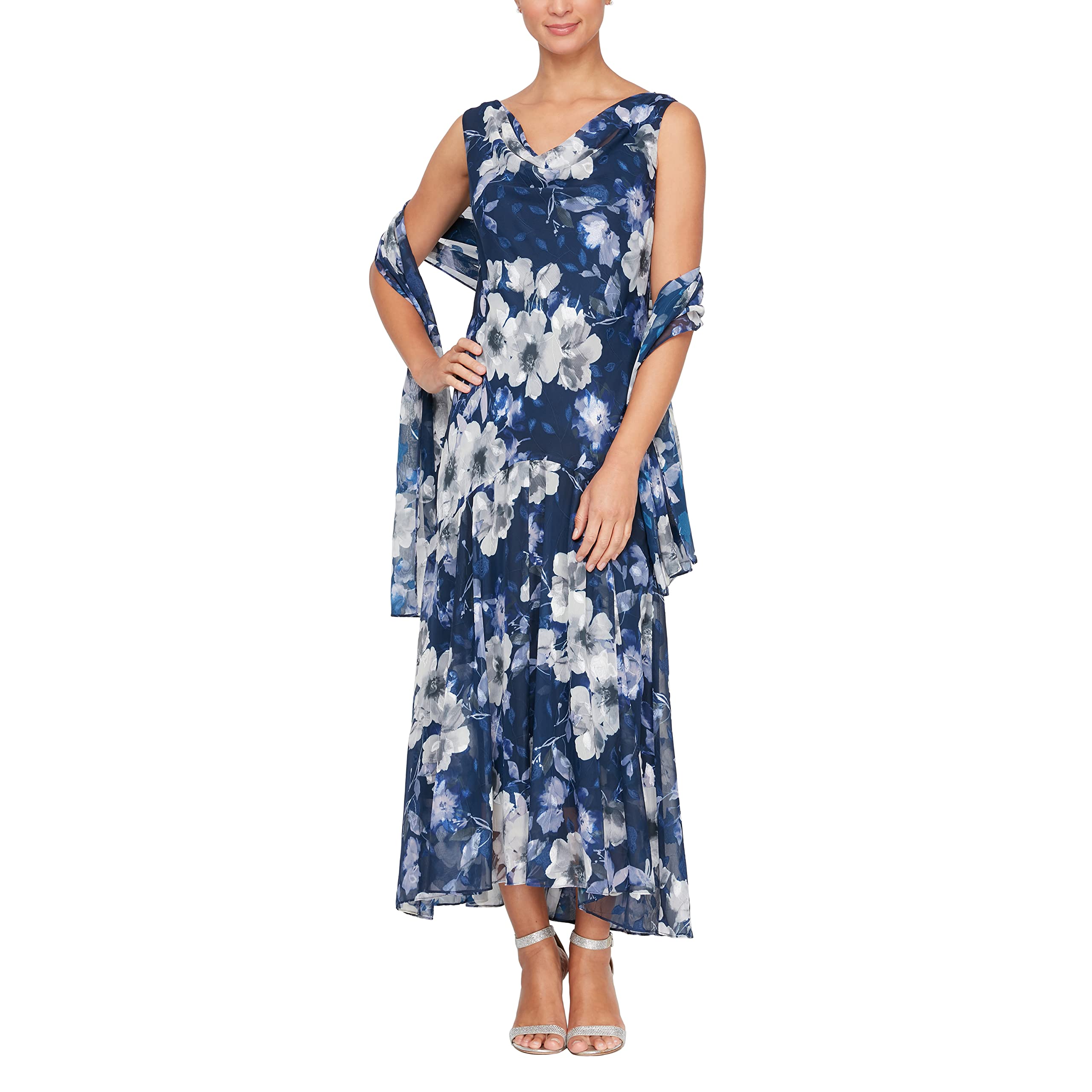 Alex Evenings Sleeveless Printed Chiffon Midi Spring/Summer Mother of The Bride 