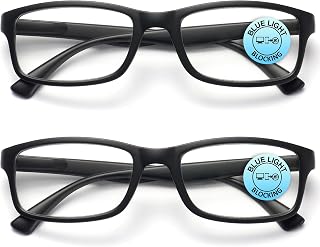 OPULIZE PEP Reading Blue Light Blocking Glasses for Women Men, Rectangular Frame with Anti-Glare Computer & Gaming Eyewear, UV & Eyestrain Protection, Matt Black +2(Pack of 2)