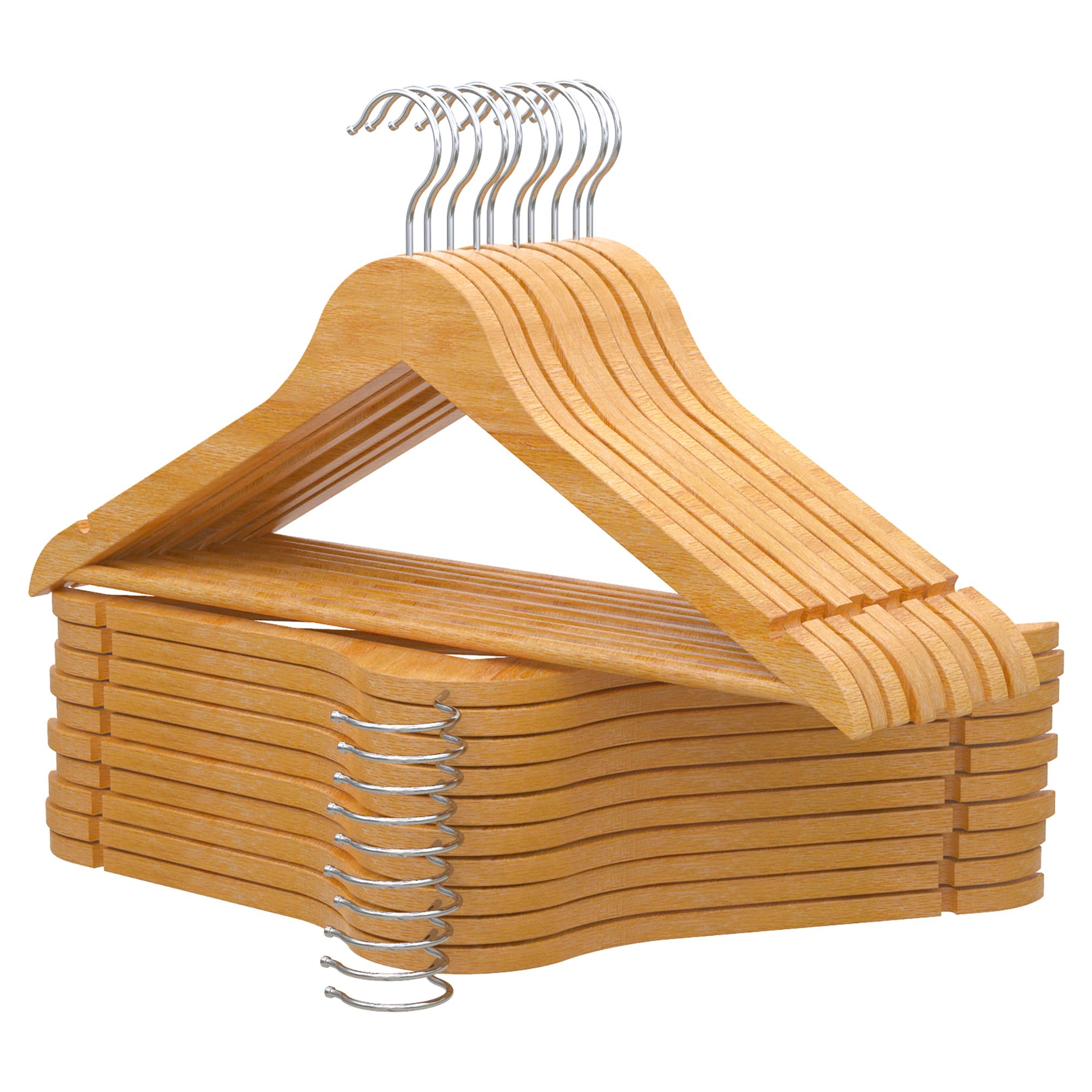 PORTENTUM Wooden Hangers, Pack of 20, Natural Colour. 360º Swivel Hook, All Type