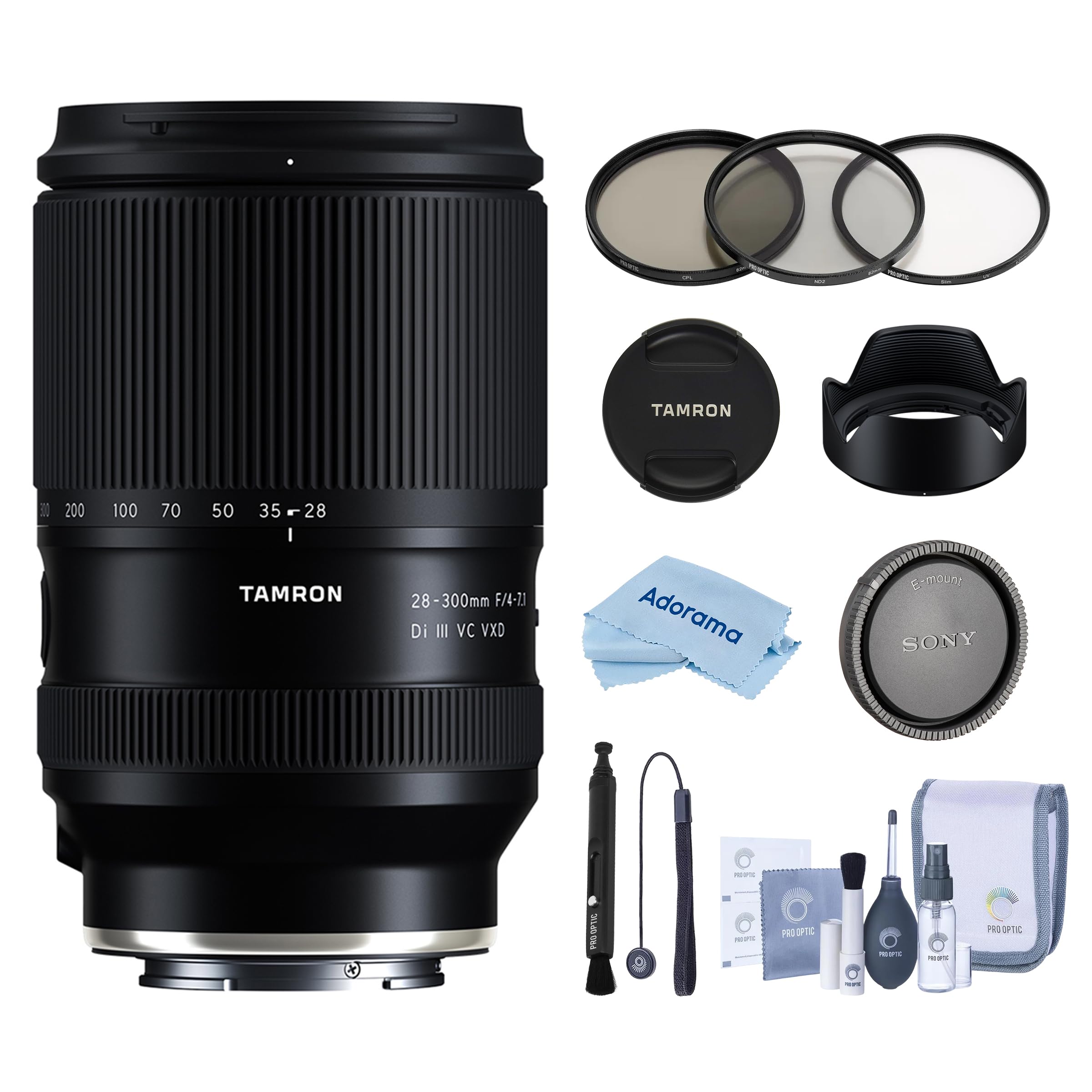 Tamron 28-300mm f/4-7.1 Di III VC VXD Lens for Sony E, Black, Bundle with Filter