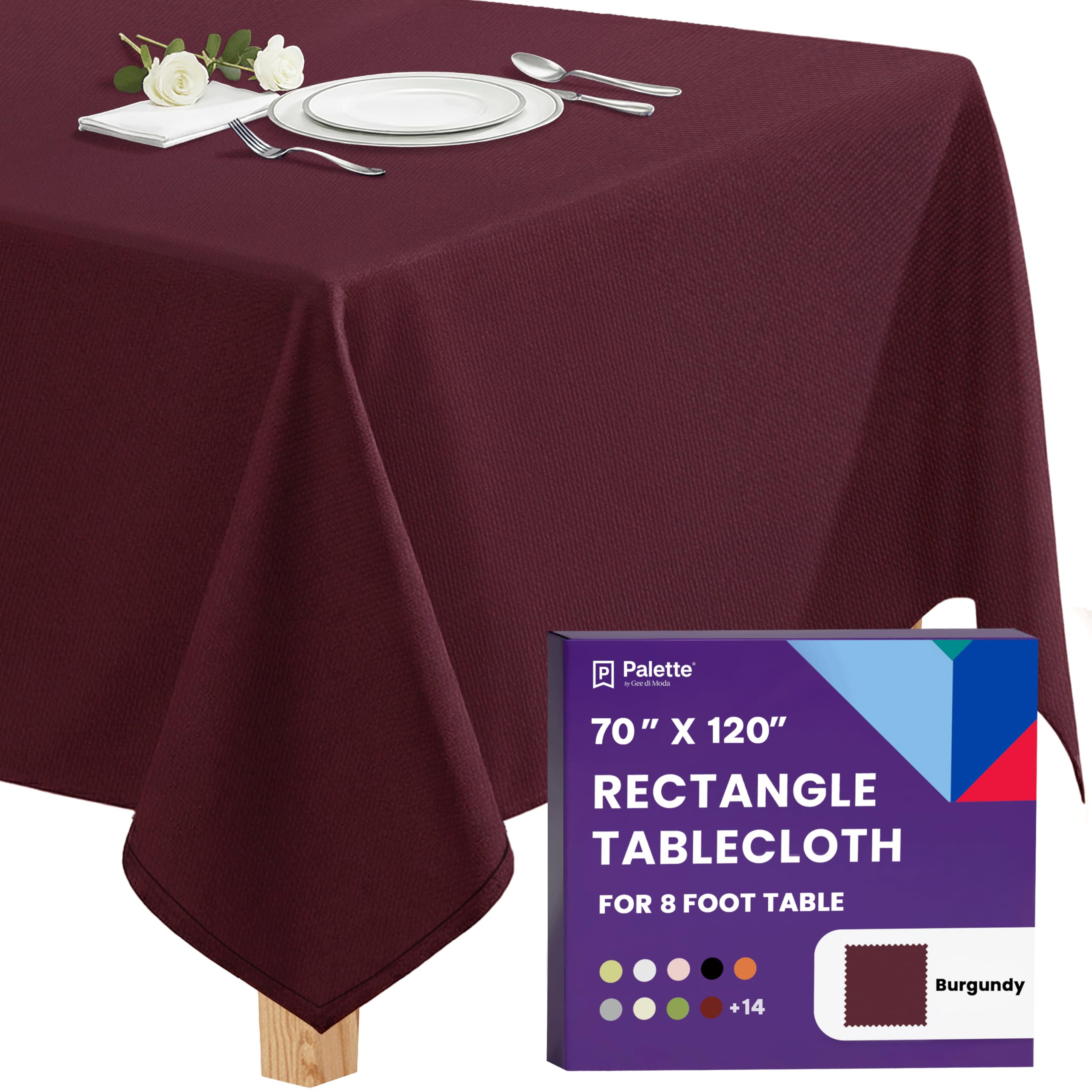 Gee Di Moda Rectangle Tablecloth - 70 x 120 Inch Burgundy Table Cloth for 6 or 8
