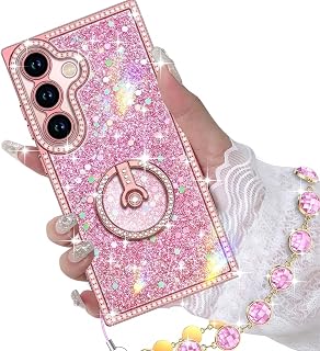 Miss Arts for Samsung Galaxy S26 Case with Ring Stand, Glitter Sparkle Phone Case for Women Girls, Rhinestone Luxury Protective Cover for S26, Pink