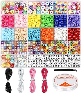 Dowsabel Bracelet Making Kit, Beads for Bracelets Making Pony, Kandi, Polymer Clay, Smile Face &amp; Letter Beads for Jewelry Making, DIY Arts and Crafts Gifts Toys for Girls Age 6-12