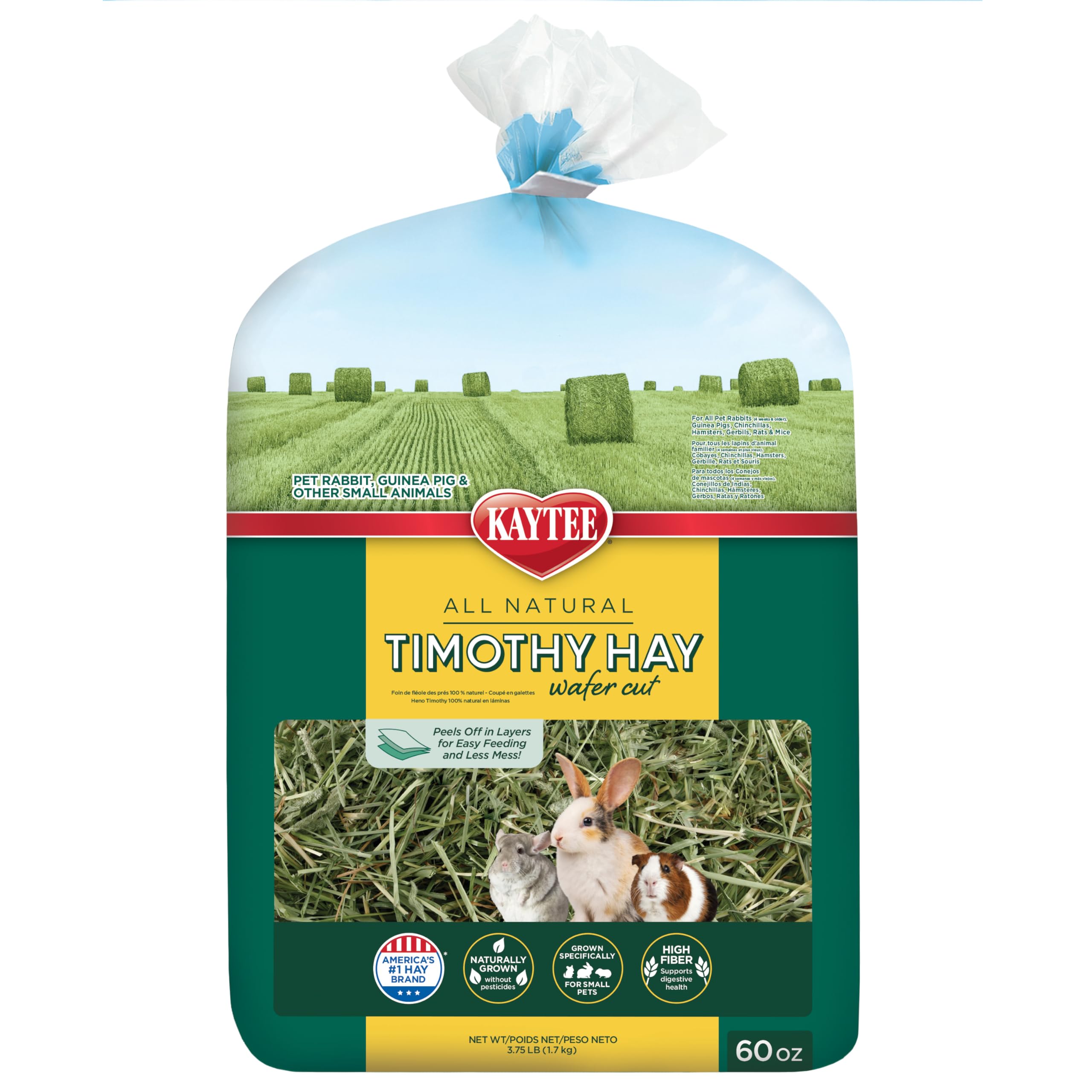 Kaytee Wafer Cut Timothy Hay for Rabbit & Guinea Pigs, 60 Ounce | Less mess. Rab