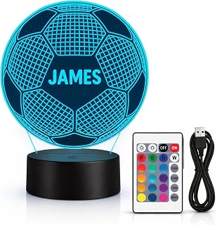 Personalised Football Night Light - Football Gift for Boys, Custom Name & Number LED Lamp for Kids Bedroom, Birthday Present for Football Fans
