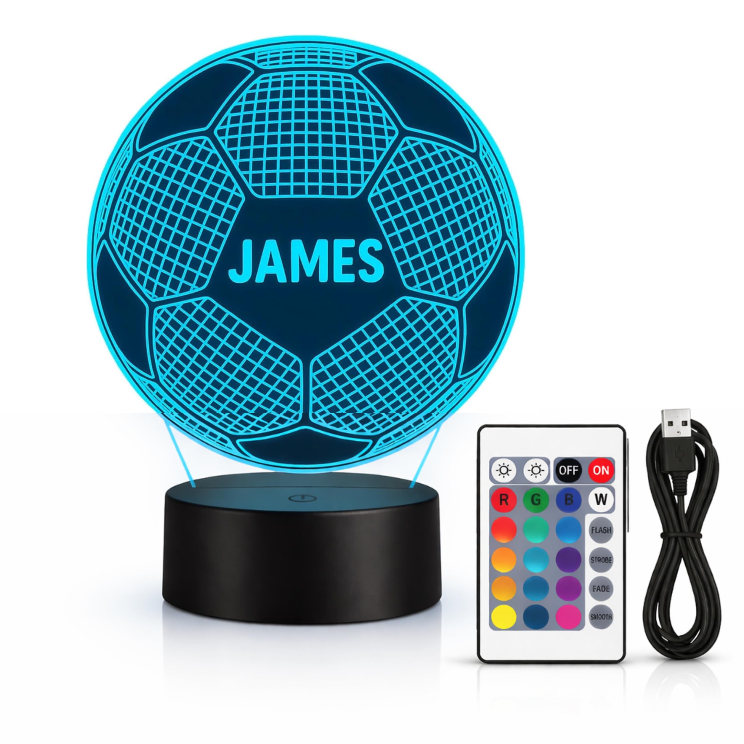 Personalised Football Night Light - Football Gift for Boys, Custom Name & Number
