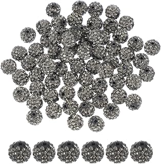 Generic 50pcs Rhinestone Beads for Jewelry Making 10mm Shiny Round Disco Ball Beads Sparkle Crystal Clay Beads Hole Bracelet Necklace DIY Crafts Grey