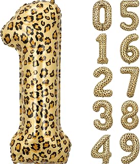 Leopard Print Number 1 Balloon, 40 Inch Large Self Inflating Cheetah Number 1 Foil Balloon, Giant Helium Mylar Balloon 1, for Girls Boys 1st Animal Wild Jungle Theme Birthday Party Supplies