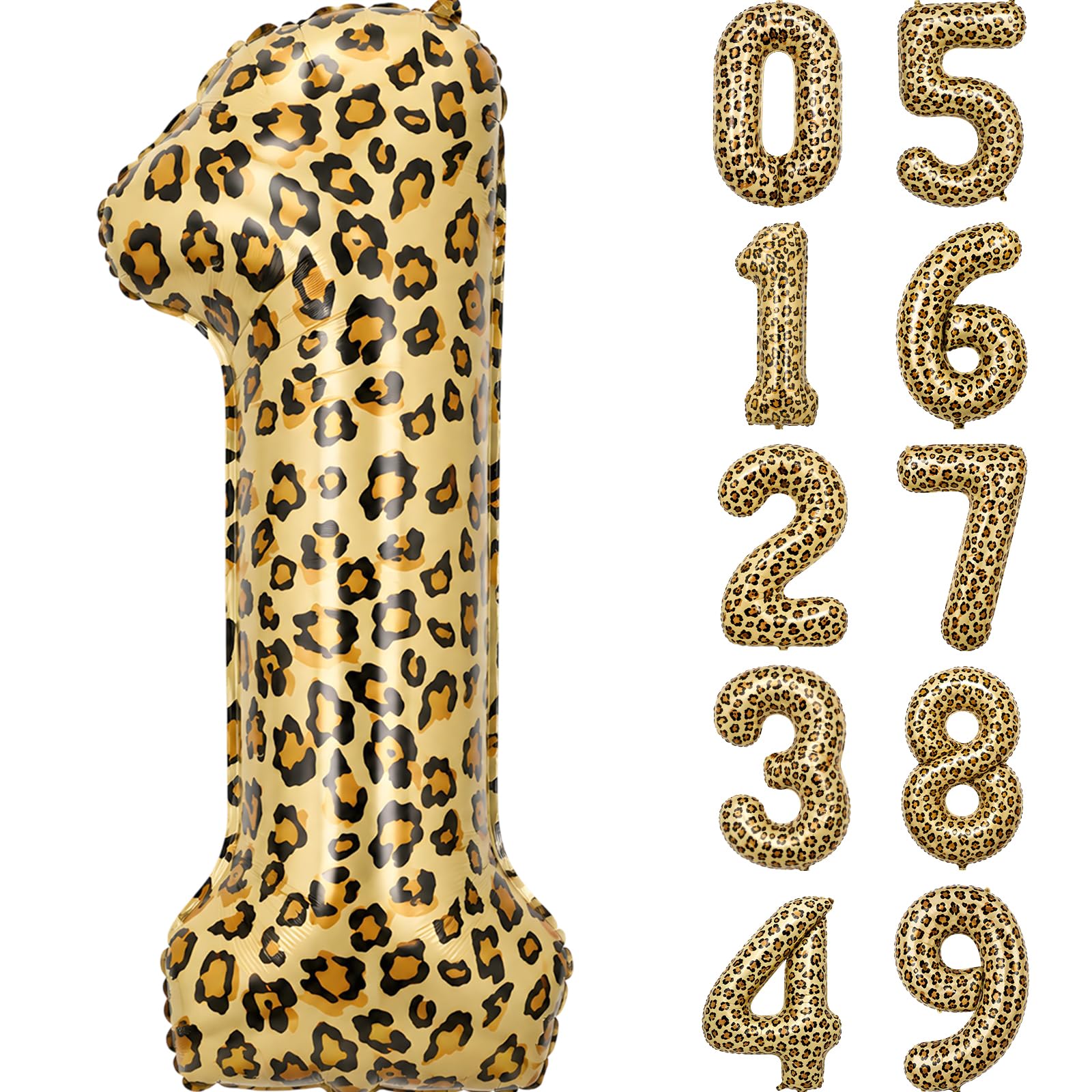 Leopard Print Number 1 Balloon, 40 Inch Large Self Inflating Cheetah Number 1 Fo