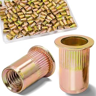 Vifmy 1/4-20 Rivet Nut,115Pcs Zinc Plated Threaded Inserts Rivnuts | 1 4 rivet nuts, flat head pressure certnut, SAE nutserts fasteners kit, threaded Insert rivit nut for metal