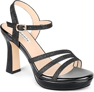 Zzheels Women's Chunky Platform Sandals Sparkly Strappy Heels