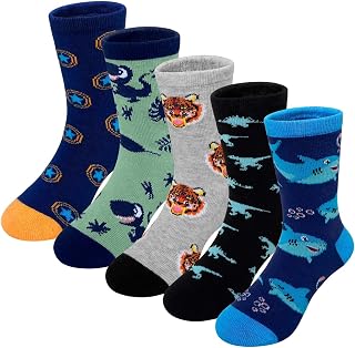 LOFIR Cotton Socks for Boys Children: Funny Seamless Socks for Boys - Novelty Animal Socks for Birthday Party Gift Idea 5 Pairs 23-38