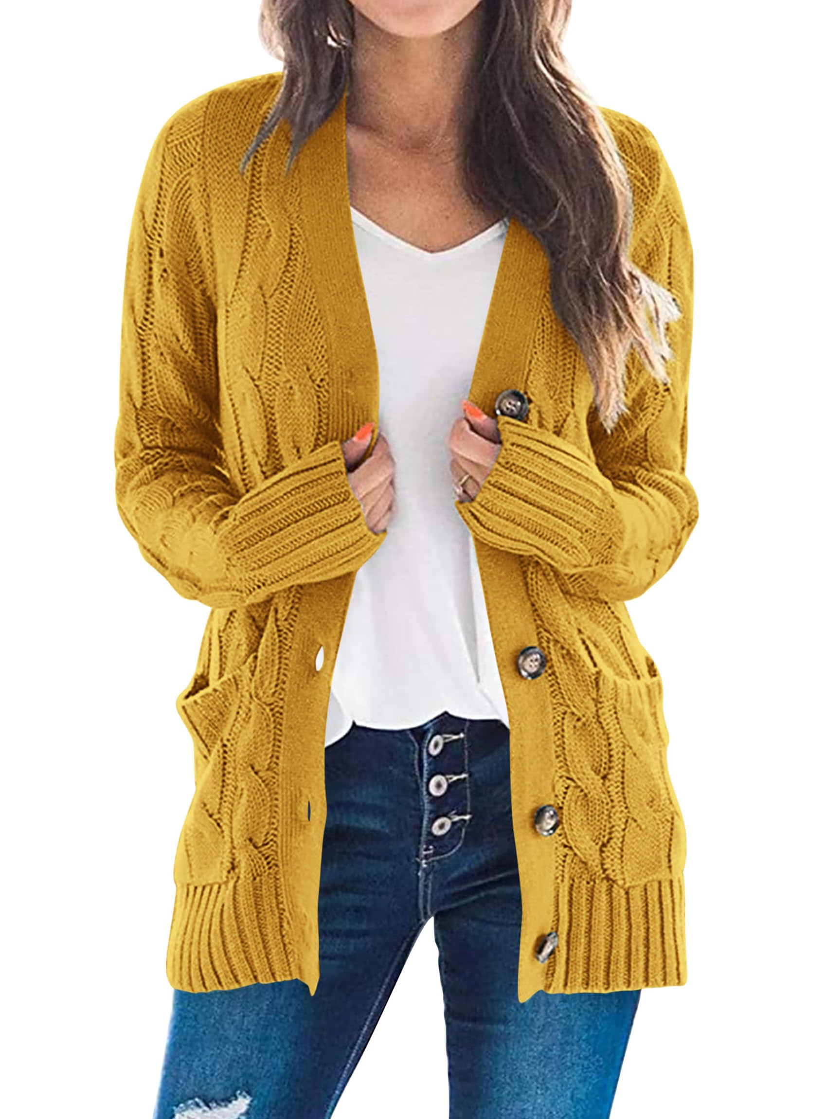PRETTYGARDEN Women's Open Front Cardigan Pullover Fashion Button Down Cable Kint
