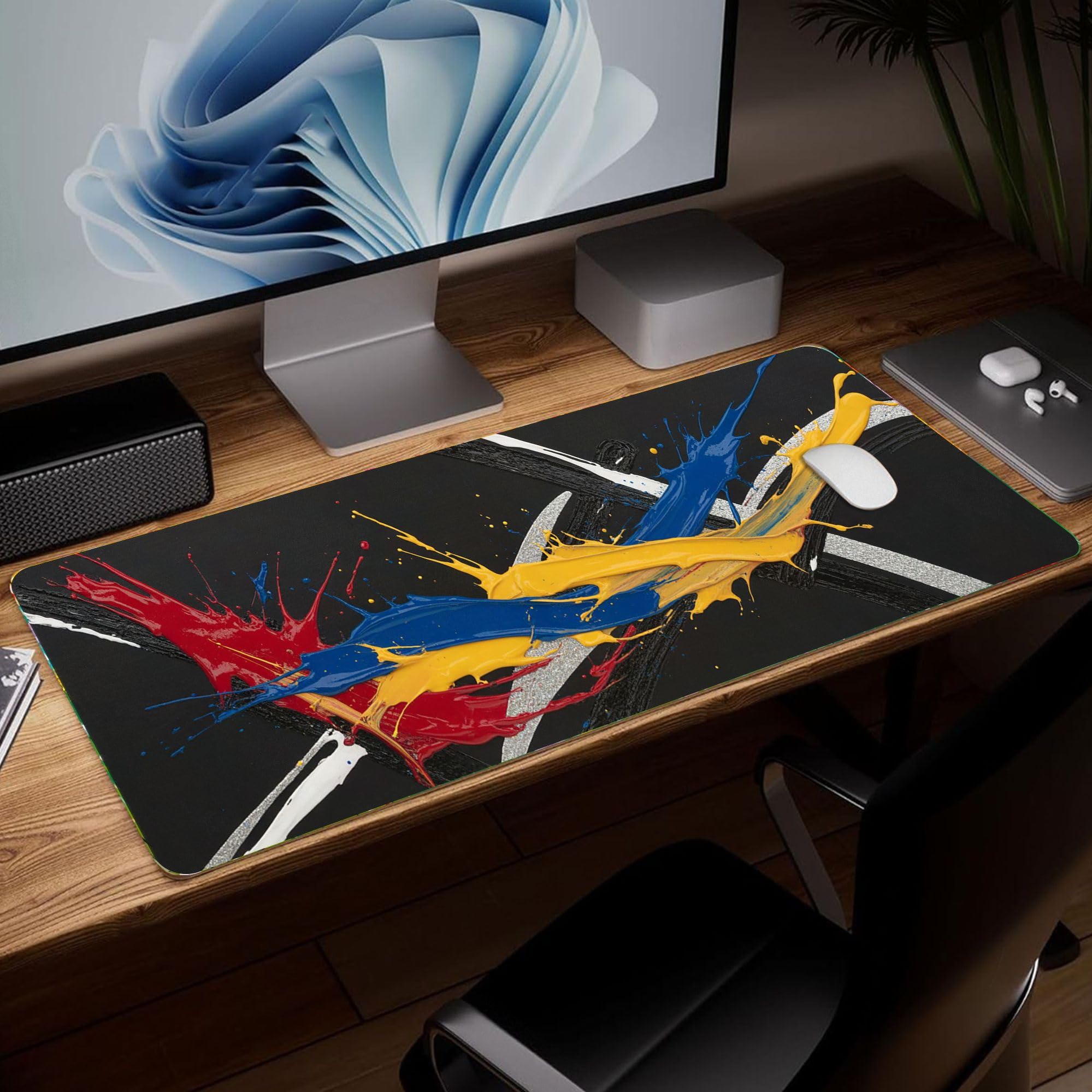Minimalist Leather Desk Mat, Colorful Art Mouse Pad Large Computer Keyboard Mous