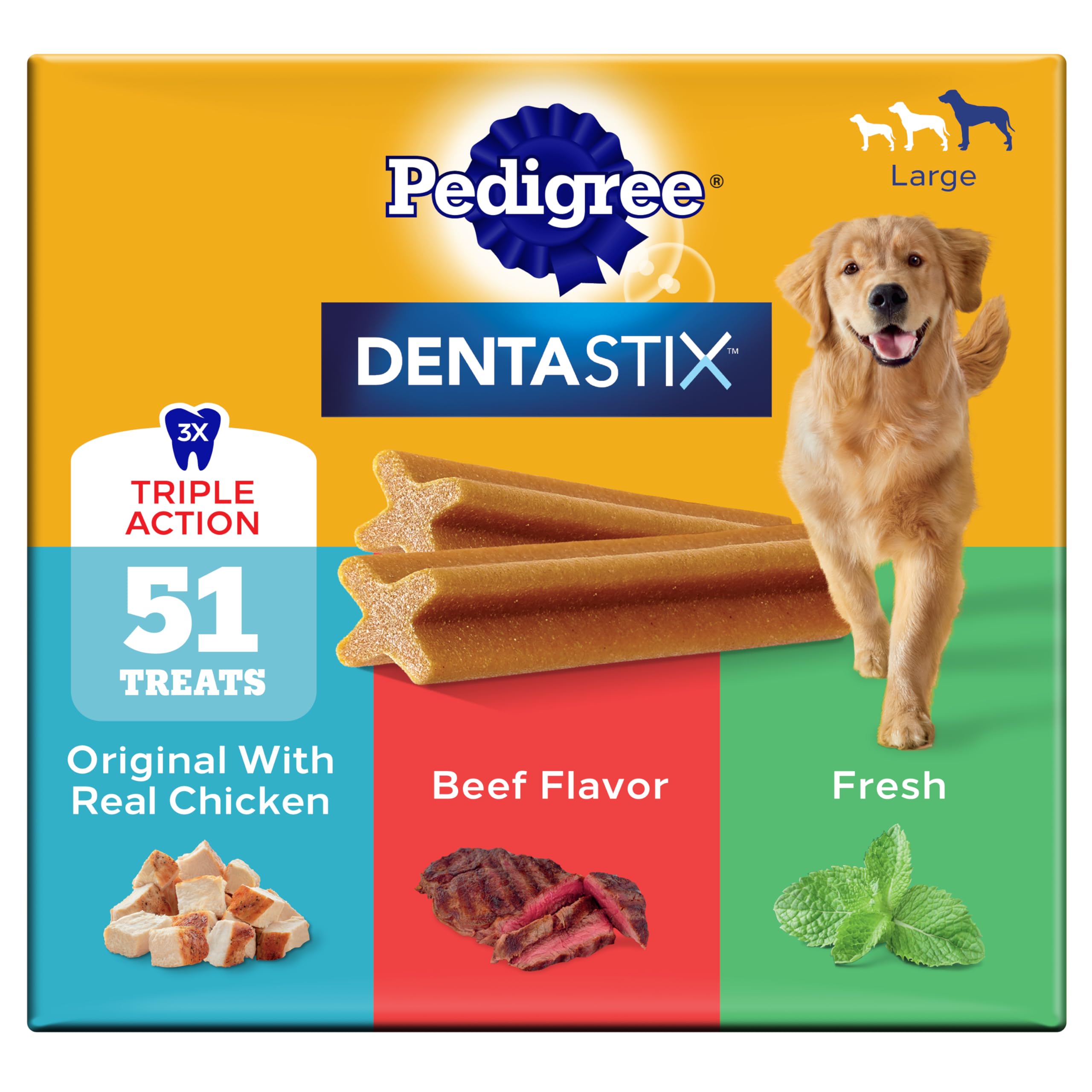 Pedigree Dentastix Large Breed Dental Dog Treats, Variety, 51 Count | Original C