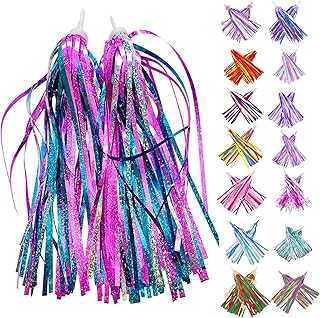 PLATT Kid's Bicycle Handlebar Streamers Colorful Ribbons Tassel for Girls Boys Bicycle Handlebar Scooter Handgrip (shiny blue purple 1Pair)