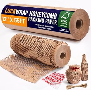 Honeycomb Packing Paper For Moving 12" x 55ft With Rope & Fragile Stickers | Eco Friendly Shipping & Moving Paper Wrap For Packing Dishes | Bubble Wrap & Packing Materials