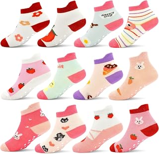 GRPSKCOS Toddler Non Slip Socks 12 Pairs Anti Slip Socks for Kids Age 1-7