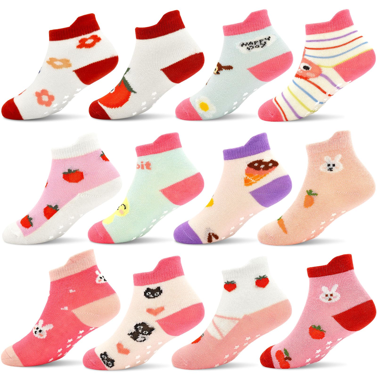 GRPSKCOS Toddler Non Slip Socks 12 Pairs Anti Slip Socks for Kids Age 1-7