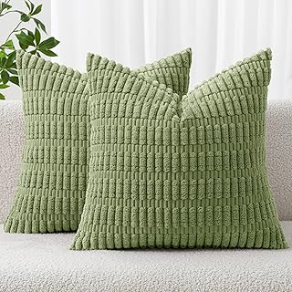MIULEE 2 Pack Corduroy Cushion Covers 18 x 18 Inch Soft Boho Stripe Pillow Cases Modern Farmhouse Home Decor for Spring Sofa Living Room Couch Bed Sage Green