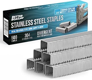 Better Boat Type T50 Stainless Steel Staples for Staple Gun, Heavy Duty | Staples Pack, Bunk Carpet, Upholstery Compatible with T-50 Staple Guns 3/8" width crown, 500 Pack 1/2" Leg