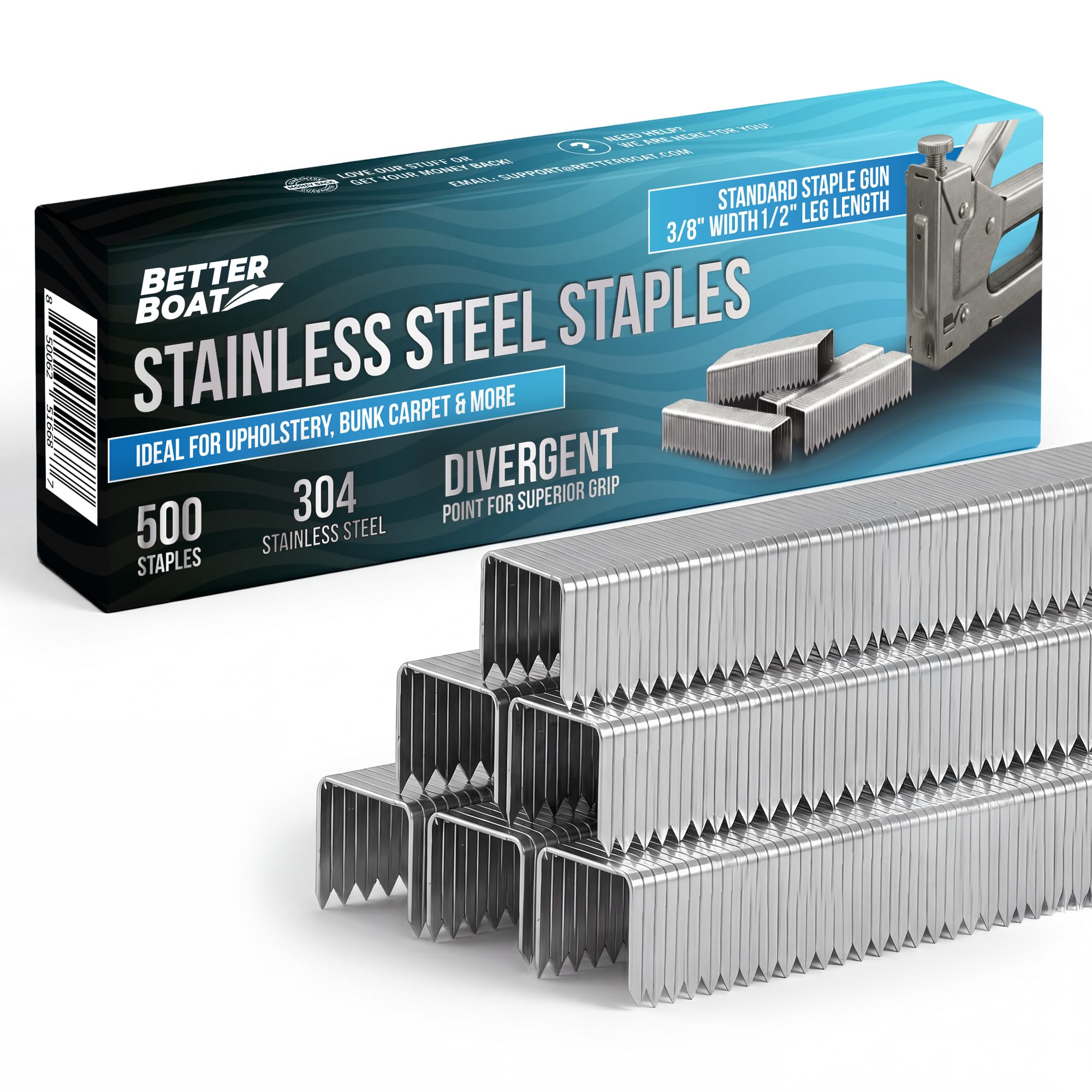 Better Boat Type T50 Stainless Steel Staples for Staple Gun, Heavy Duty | Staple