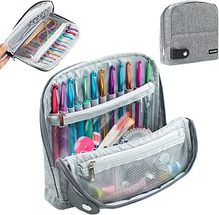 Crochet Hook Case, Stand-Up Crochet Hook Organizer for Hooks up to 7" | Crochet hook holder with stand-up storage and organizer pockets for ergonomic hooks, crochet needles, accessories & supplies