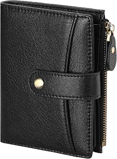 FALAN MULE Small Wallet for Women Leather RFID Blocking Bifold Credit Card Holder with Zipper Coin Pocket