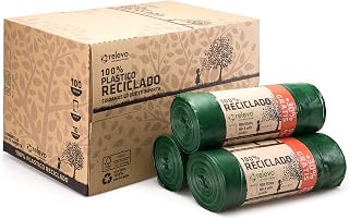 Relevo Green Drawstring Bin Bags - 100L (Width 85 cm x Height 105 cm), 156 Bags (12 Rolls × 13 Bags) | Extra Strong Bin Liners| 100% Recycled LDPE from Greenhouses | Blue Angel Certified