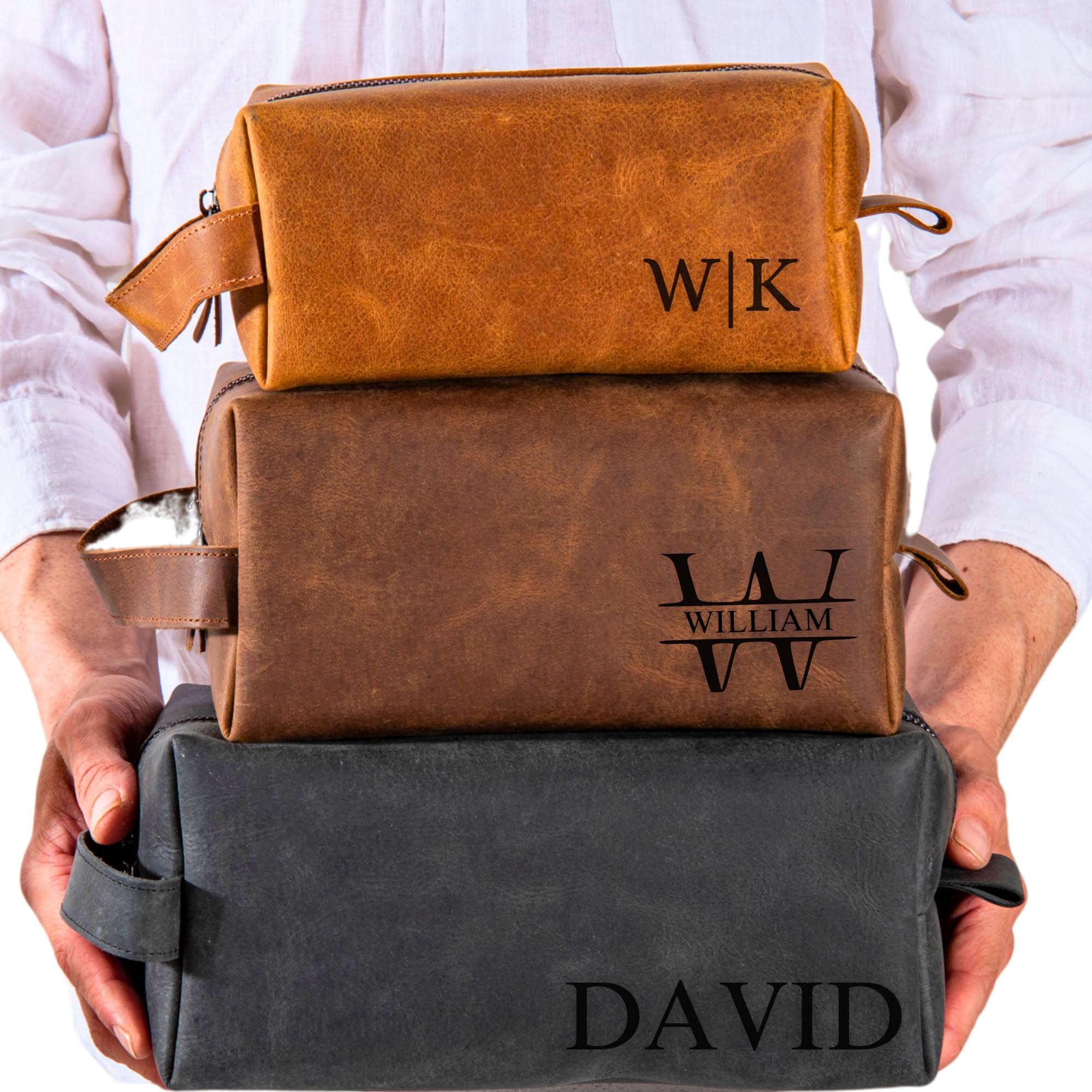 Personalized Leather Toiletry Bag for Men, Dopp Kit Gift | Genuine Leather, Wate