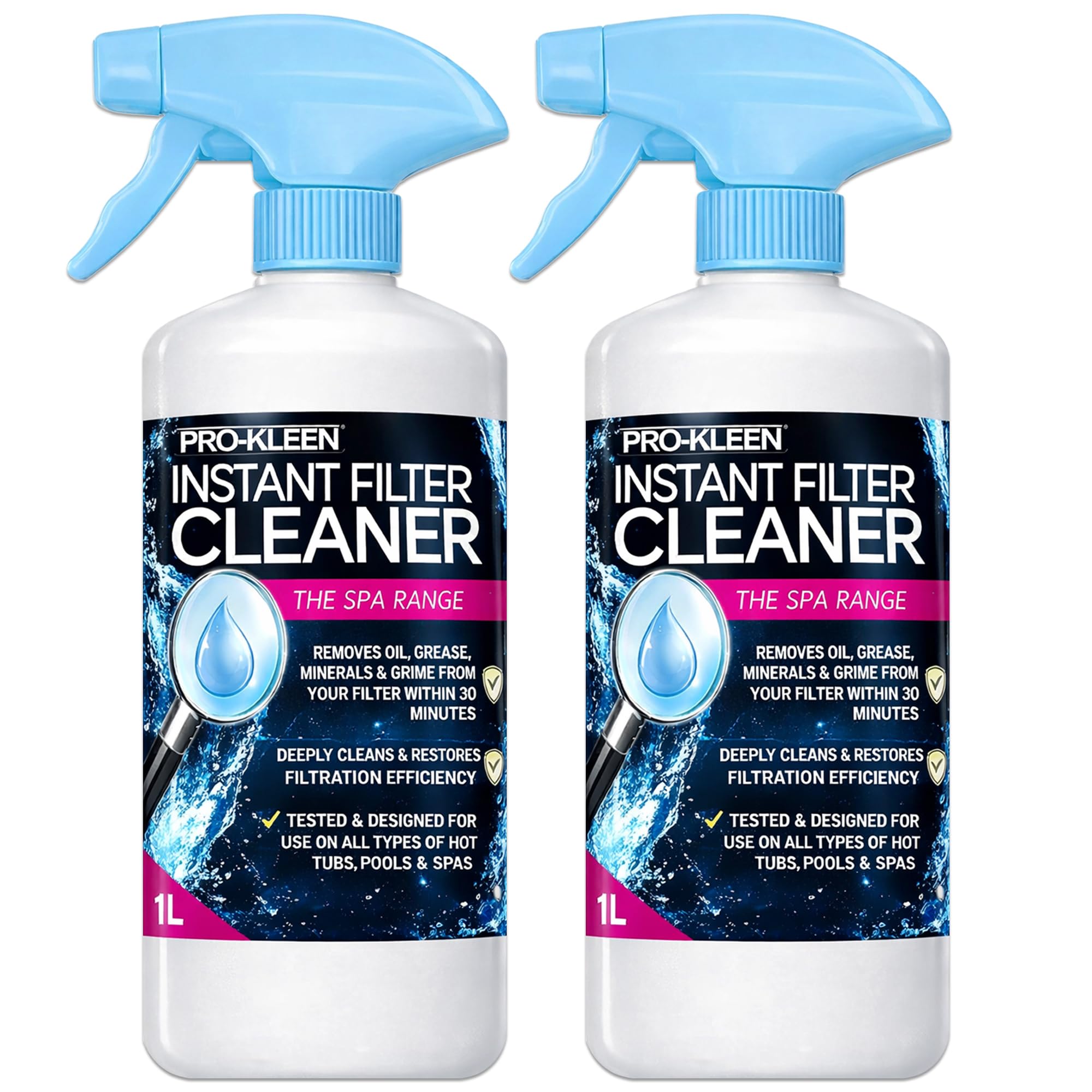 Pro-Kleen Instant Hot Tub & Spa Filter Cleaner Spray (2 x 1L) - Improves Efficie