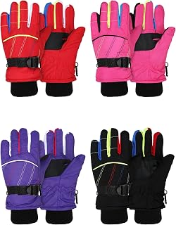 Hicarer 4 Pairs Winter Kids Waterproof Gloves Snow Gloves