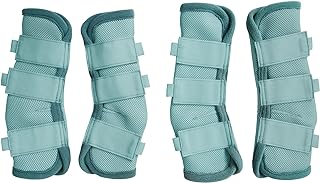 LEAFOREST Horse Fly Boots Set of 4 Non Slip Breathable Mesh Leg Protection | Soft Adjustable Fine Air Flow Mesh Fly Leggings Reduce Stressful Stomping for Donkeys Mini Pony Equine Blue Full