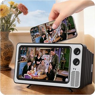 SEANCHEER Retro TV Cell Phone Screen Magnifier HD 3D Portable Foldable | Mobile Phone Magnifier for Movie & Game, Fit for All Smartphones Gift for Women Mom Wife Men Dad Husband Friends (Sliver,12")