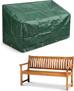 KEPLIN Garden Bench Cover, Waterproof 3 Seater Patio Furniture, 90x162x66cm | Heavy-duty laminated polyethylene, anti-UV & windproof, brass eyelets & tie cords, fits rattan & wooden sets