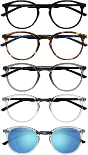 OPULIZE MET Reading Glasses and Reading SunGlasses for Women Men, Round Frame, Black,Brown,Grey,Clear,Clear Sun +1 (Pack of 5)