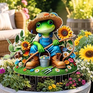2D Flat Bohemia Sun Hat Flower Butterfly Design Garden Decor Vivid Acrylic Outdoor Decoration Lawn Patio Planter Theme Ornament