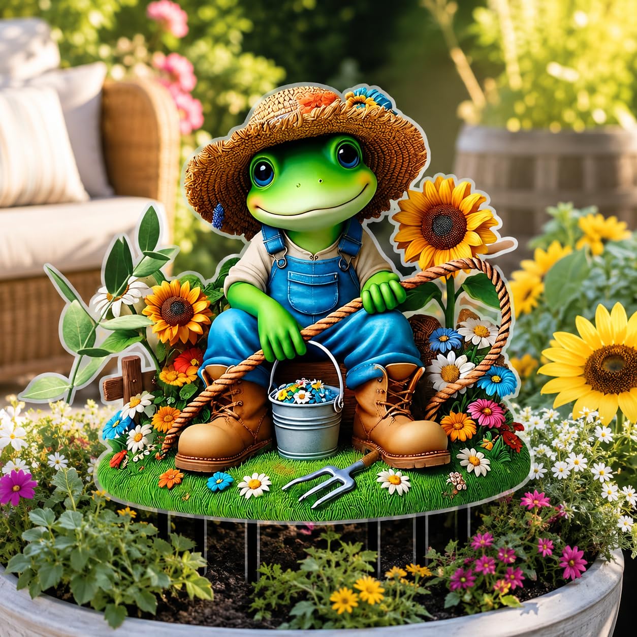 2D Flat Bohemia Sun Hat Flower Butterfly Design Garden Decor Vivid Acrylic Outdo