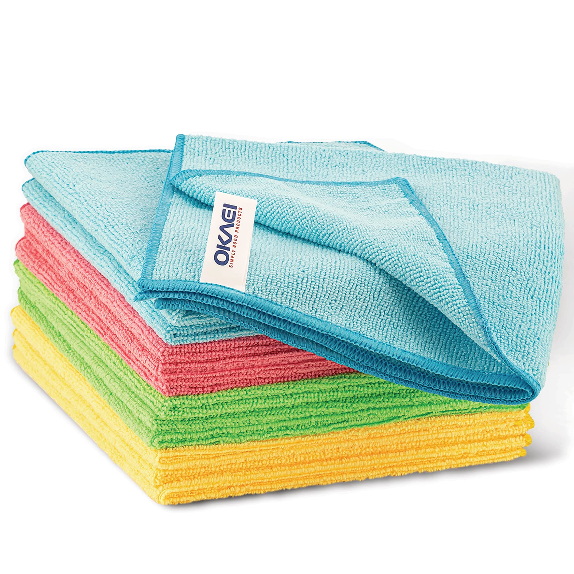 OKAEI Premium Microfibre Overlock Seams Cleaning Cloths Lint-Free and Streak-Fre
