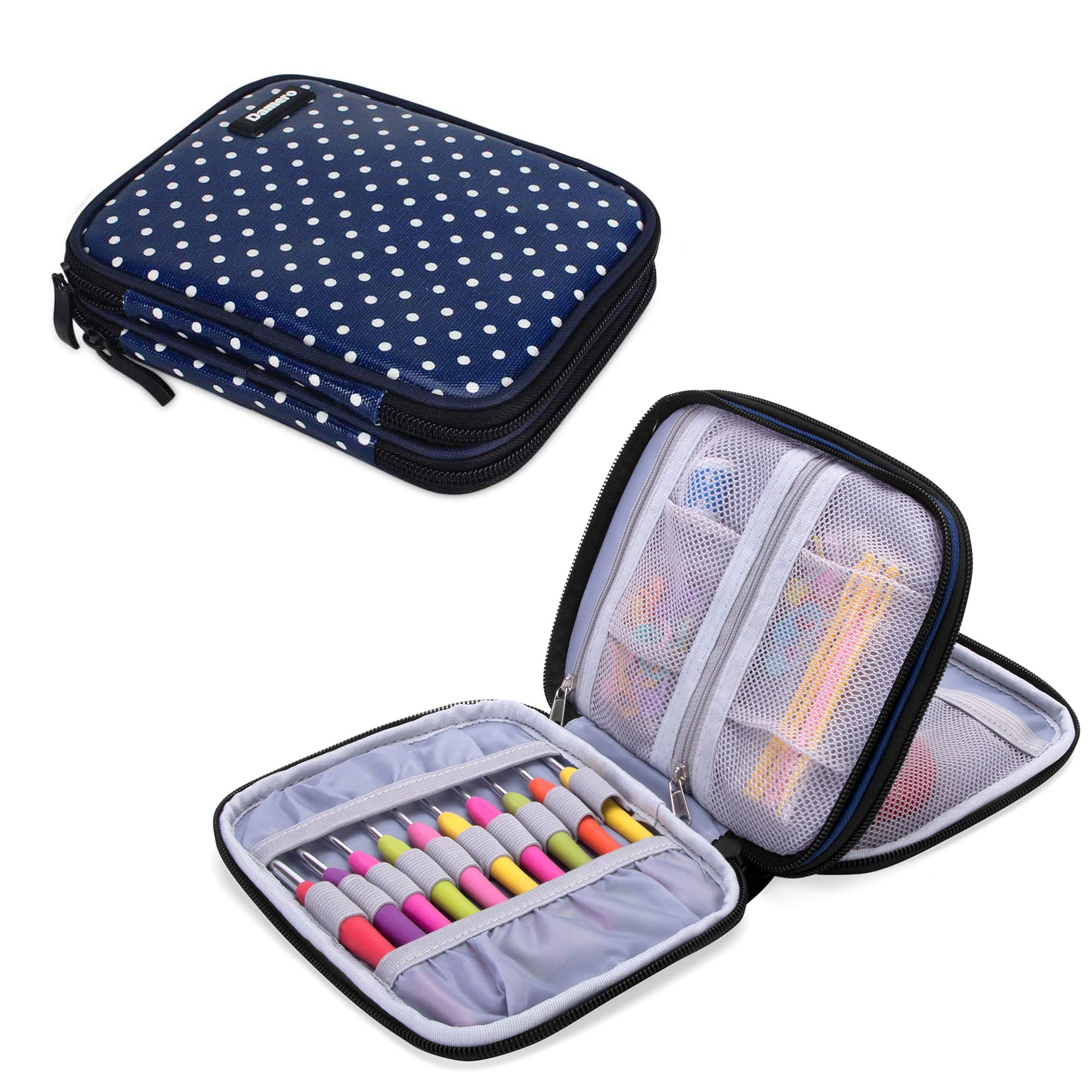 Damero Crochet Hook Case Organizer Empty, Medium, Blue Dots | Crochet Hook Holde